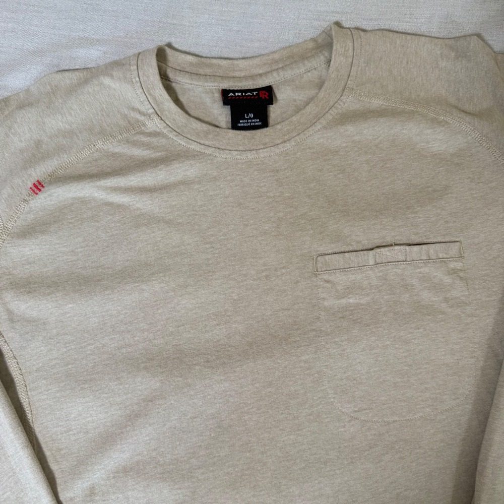 Ariat FR Mens Large Khaki Flame Resistant Long Sleeve Pocket T-Shirt CAT 2 PPE - Picture 3 of 14